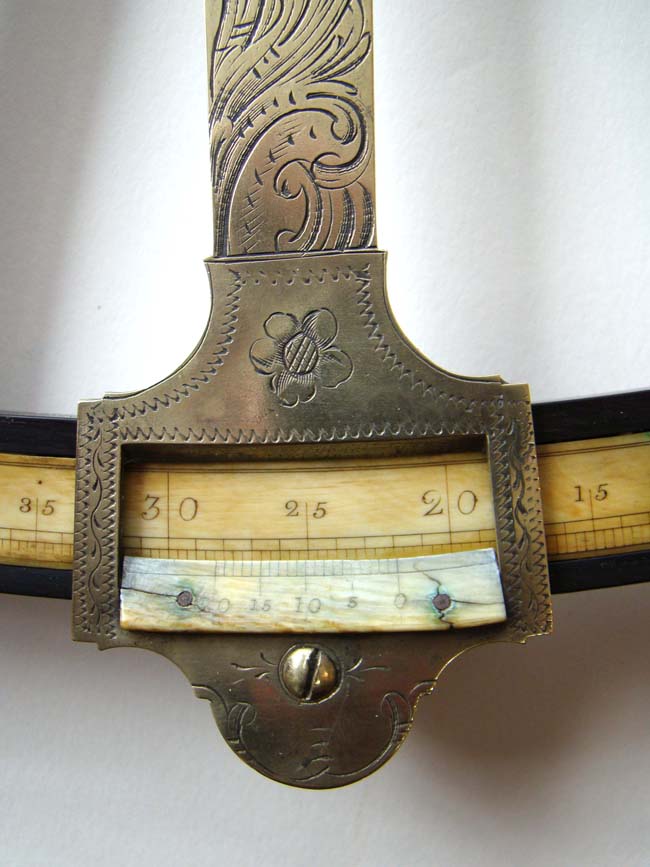 An outstanding 18th century Mariner's Octant with engraved  18 1/4" index arm and ivory name plate engraved "Samuel Breck" circa 1775-1790 — image 5